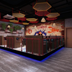 工业风餐厅3D模型下载